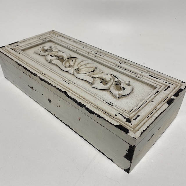 BOX, Off White Distressed Trinket or Jewel 
